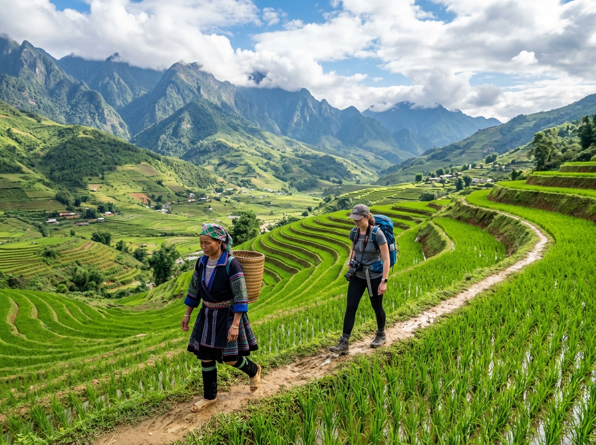 Terraced rice fields climbing the hills around Sa Pa